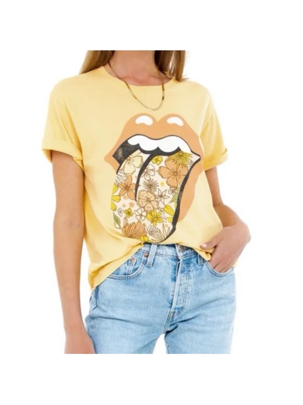Daydreamer Yellow Floral Tongue Graphic Tee